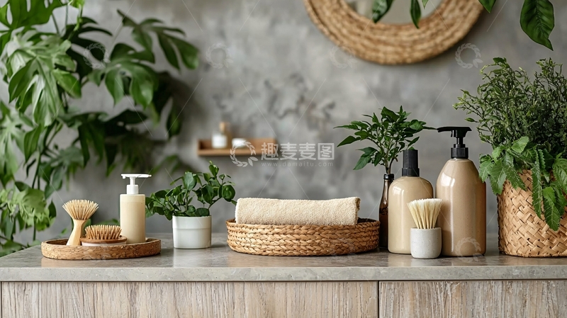高清大图下载【趣麦麦图】清新浴室绿植和洗漱用品