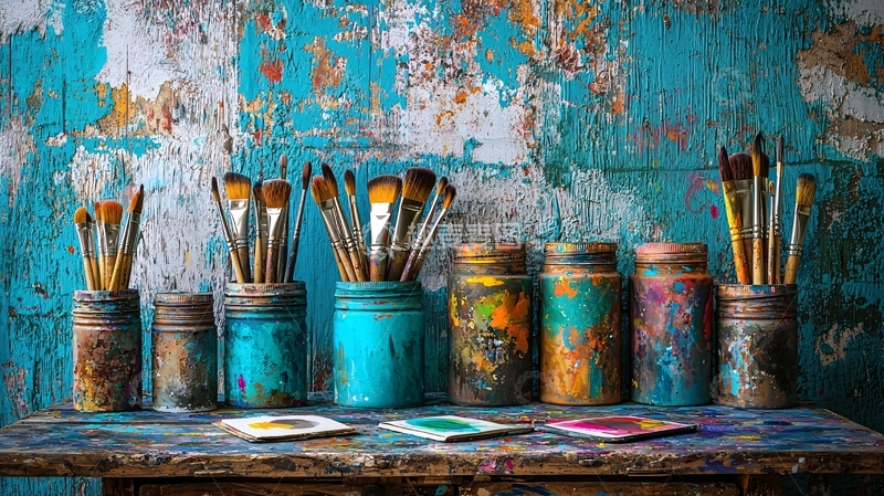 高清大图下载【趣麦麦图】颜料刷在罐子里