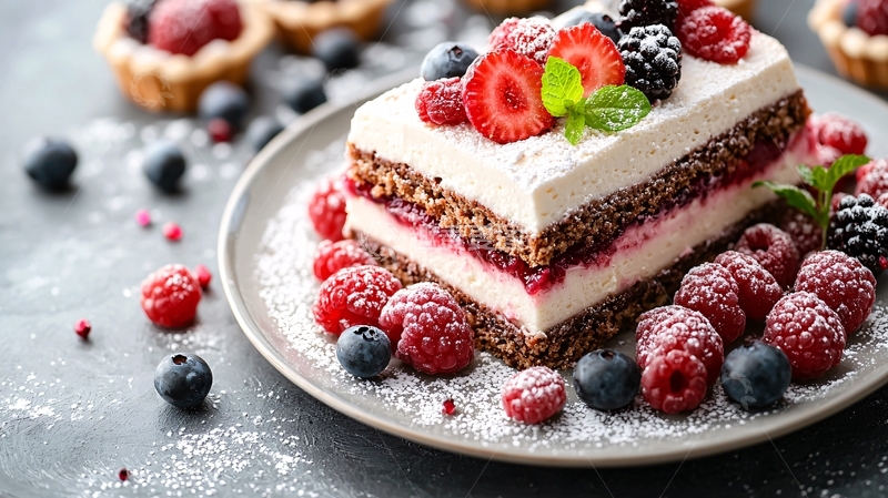高清大图下载【趣麦麦图】精美浆果蛋糕切片