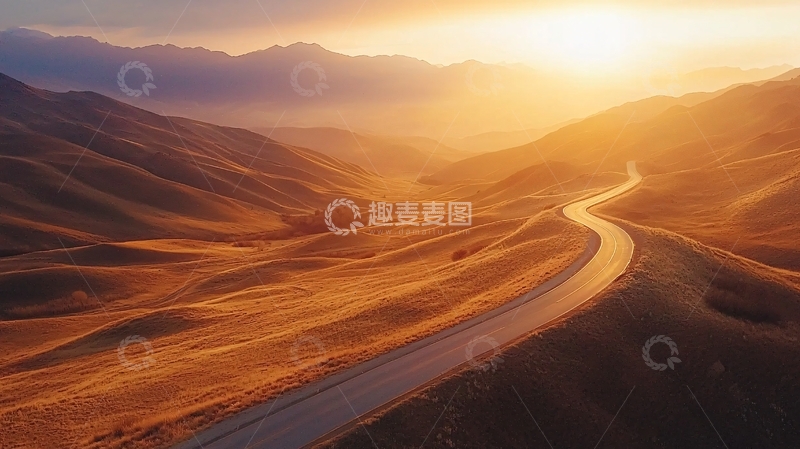 高清大图下载【趣麦麦图】蜿蜒山路金色阳光