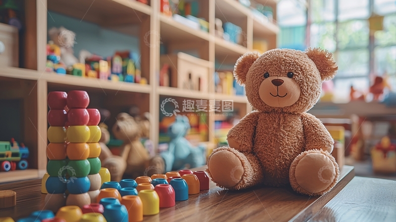 高清大图下载【趣麦麦图】玩具熊和积木