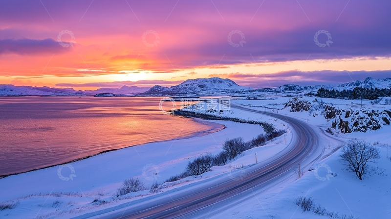 高清大图下载【趣麦麦图】雪地海岸日出