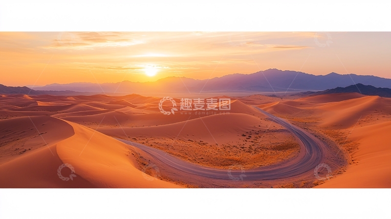 高清大图下载【趣麦麦图】沙漠日落下的蜿蜒公路