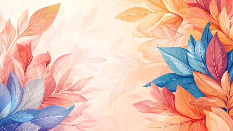 高清大图下载【趣麦麦图】彩色梦幻叶片背景