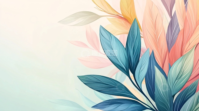 高清大图下载【趣麦麦图】水彩风格植物叶片背景