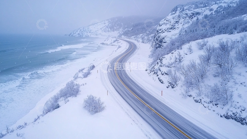 高清大图下载【趣麦麦图】雪山海岸公路