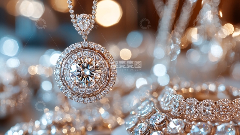 高清大图下载【趣麦麦图】璀璨夺目的钻石项链特写