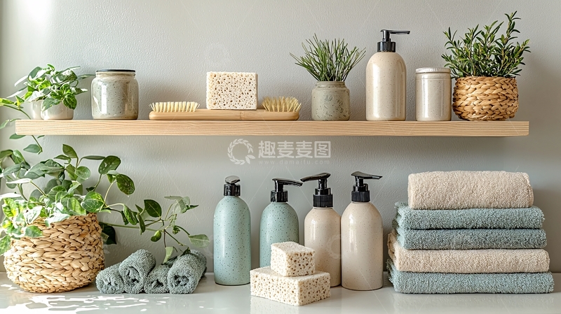 高清大图下载【趣麦麦图】浴室架上的洗浴用品
