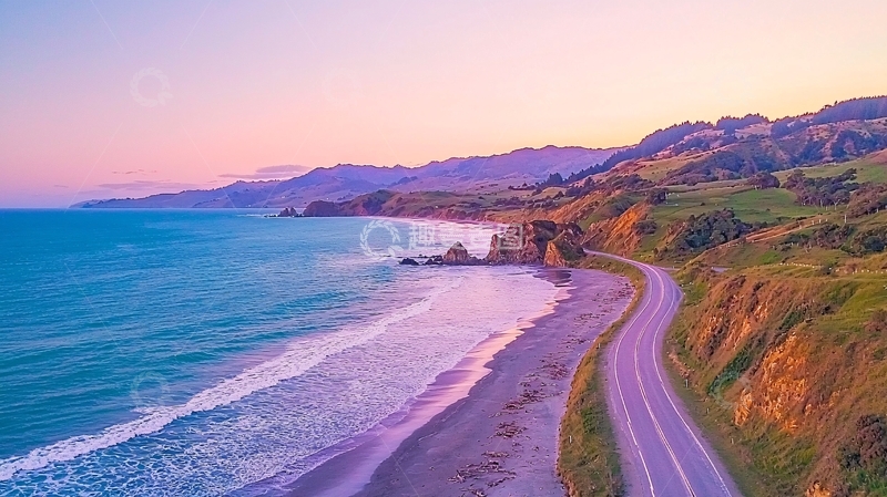 高清大图下载【趣麦麦图】夕阳下的海岸公路