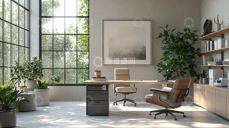高清大图下载【趣麦麦图】现代简约采光好书房