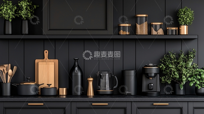 高清大图下载【趣麦麦图】深色系厨房台面静物