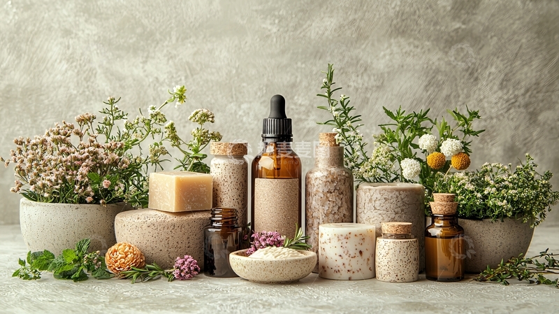 高清大图下载【趣麦麦图】精油和草药的静物组合