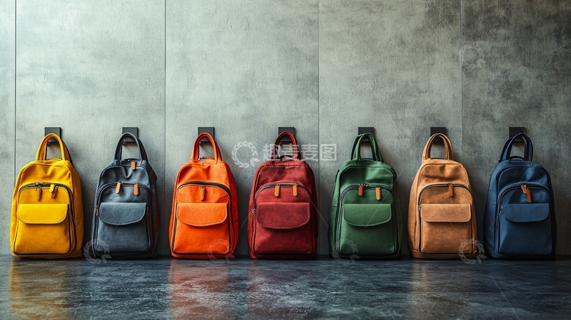 高清大图下载【趣麦麦图】彩色背包一字排开