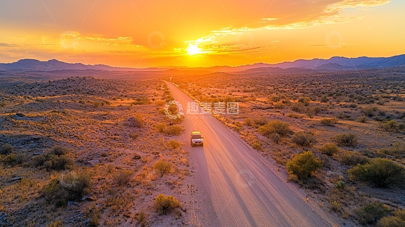 高清大图下载【趣麦麦图】广袤土地上的日落公路