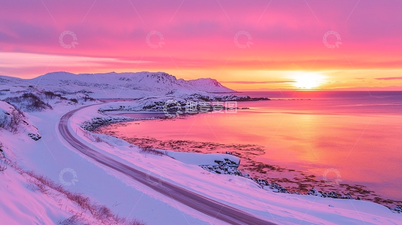 高清大图下载【趣麦麦图】冰雪海岸线的日出