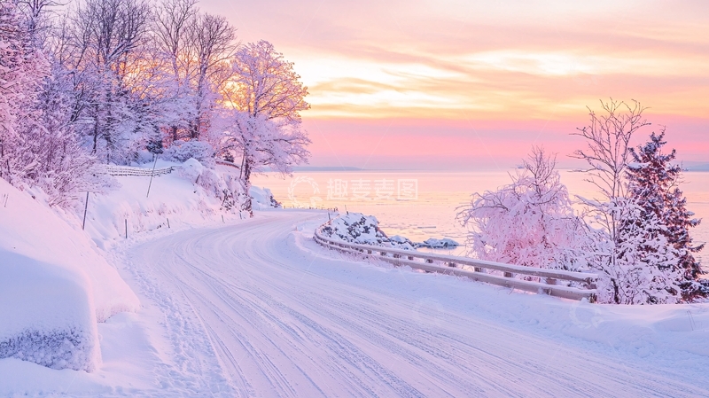 高清大图下载【趣麦麦图】雪后粉色日出美景