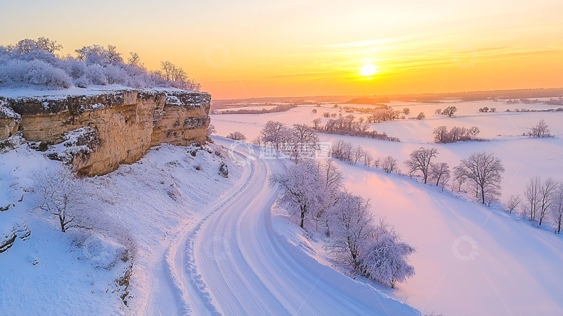 高清大图下载【趣麦麦图】雪地日出美景