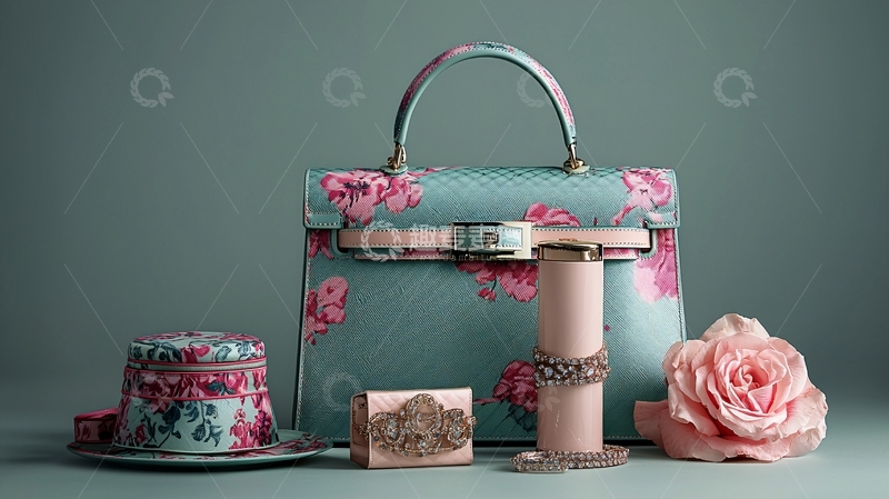 高清大图下载【趣麦麦图】淡雅花卉手提包与精致小物