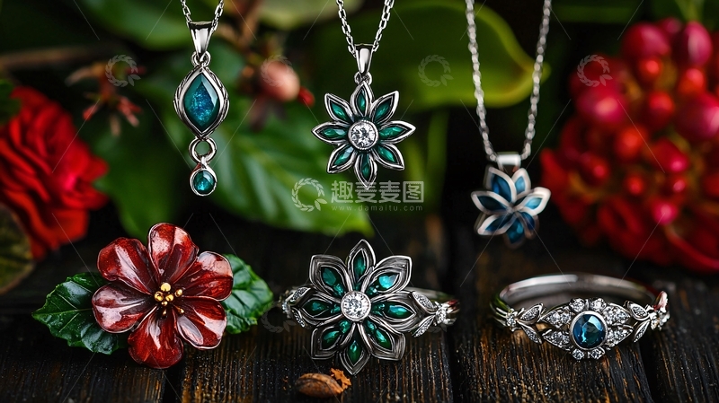 高清大图下载【趣麦麦图】花朵主题的银色首饰特写