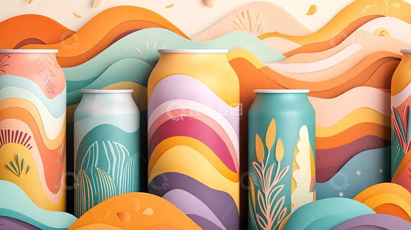 高清大图下载【趣麦麦图】彩色涂鸦罐头产品展示