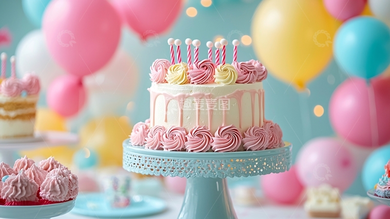 高清大图下载【趣麦麦图】生日蛋糕和彩色气球