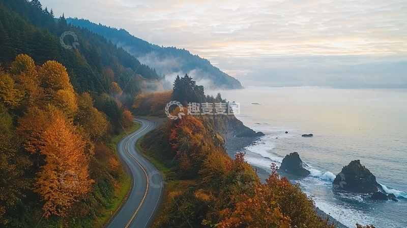 高清大图下载【趣麦麦图】海岸公路秋色美景
