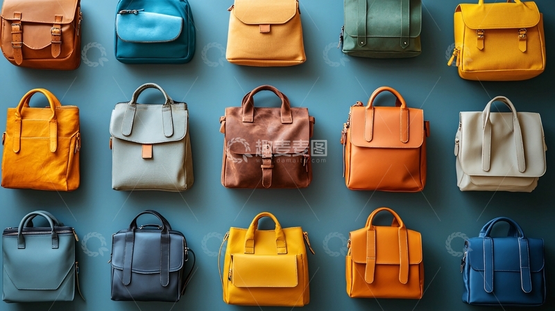 高清大图下载【趣麦麦图】各种颜色真皮包排列
