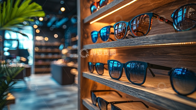高清大图下载【趣麦麦图】眼镜店货架上的眼镜