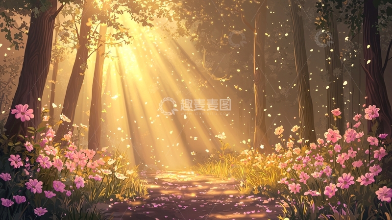 高清大图下载【趣麦麦图】阳光穿过树林的童话场景
