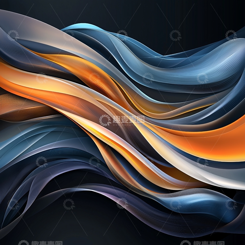 高清大图下载【趣麦麦图】蓝色与橙色交织的抽象线条