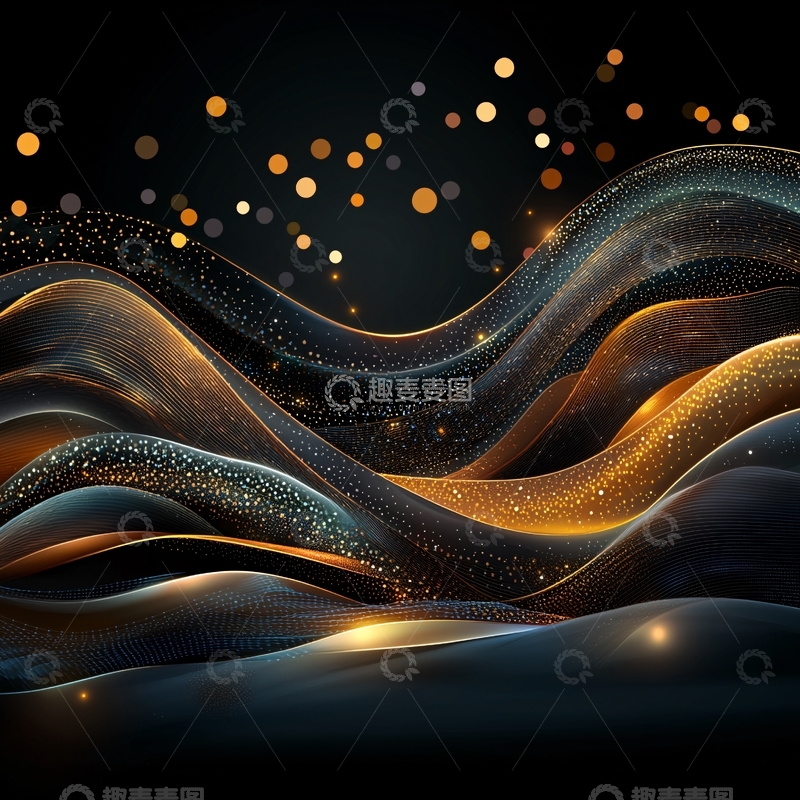 高清大图下载【趣麦麦图】金色光点在黑色背景上流动