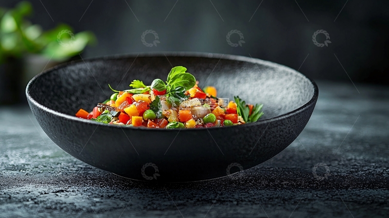 精致黑碗蔬菜沙拉