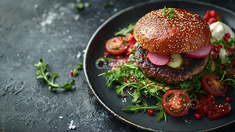 高清大图下载【趣麦麦图】美味汉堡与蔬菜搭配