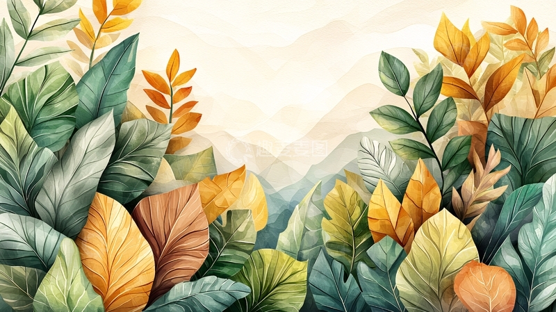 高清大图下载【趣麦麦图】水彩植物背景