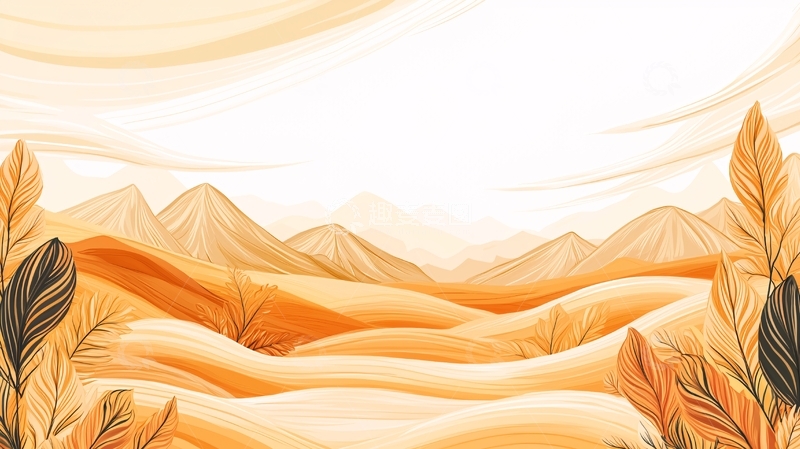 高清大图下载【趣麦麦图】金色山脉与植物背景