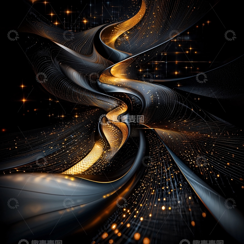 高清大图下载【趣麦麦图】金色曲线在黑色背景中闪耀