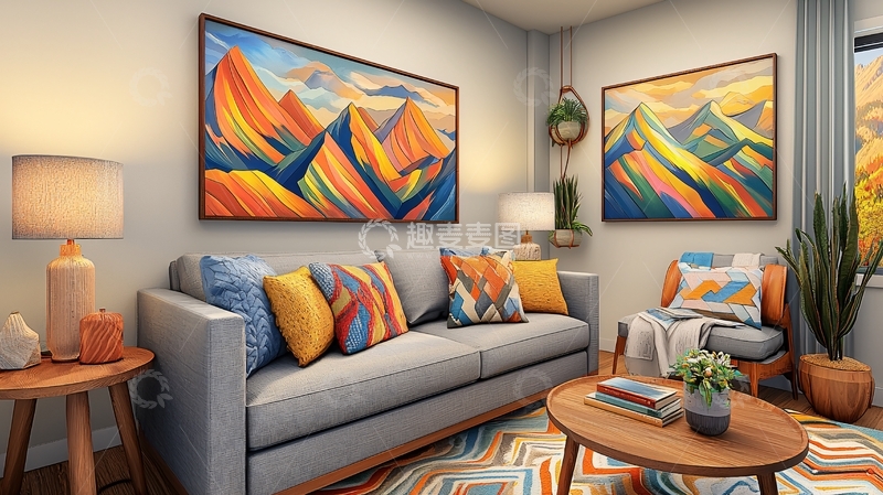 高清大图下载【趣麦麦图】客厅沙发墙山水画