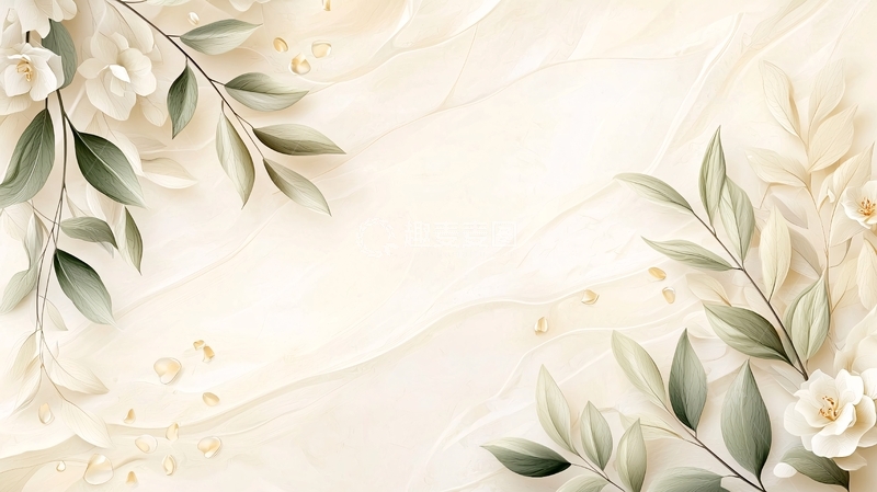 高清大图下载【趣麦麦图】奶油色花卉叶子背景