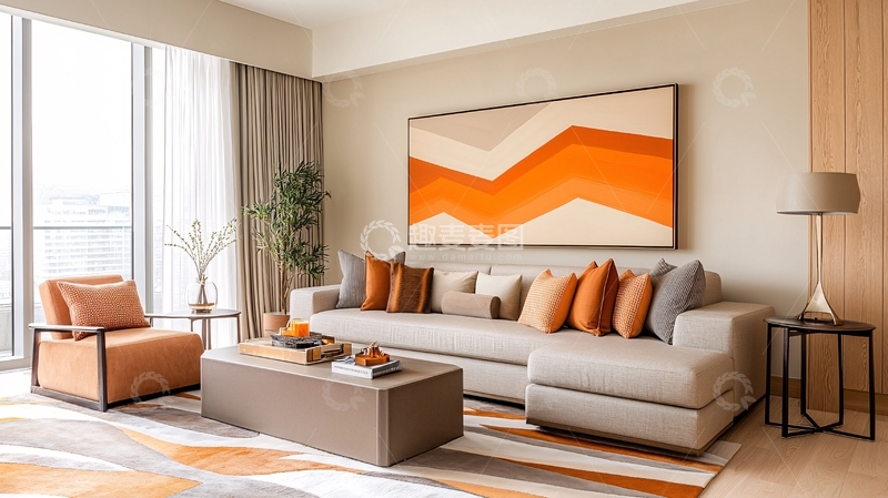 高清大图下载【趣麦麦图】米色调现代客厅