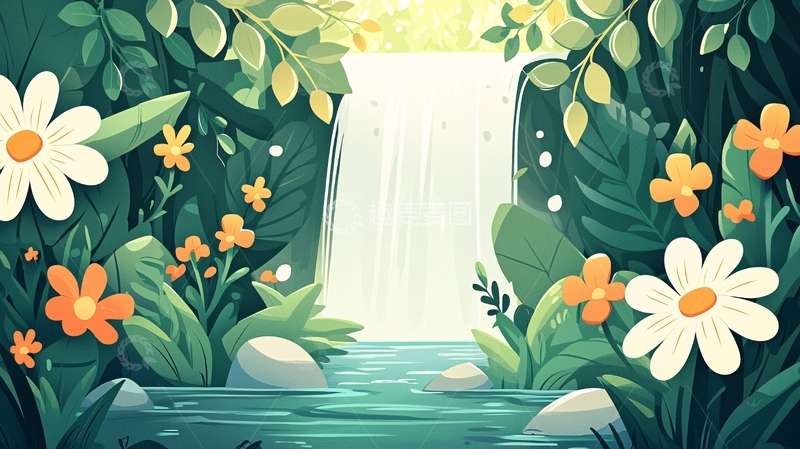 高清大图下载【趣麦麦图】鲜花瀑布的梦幻场景