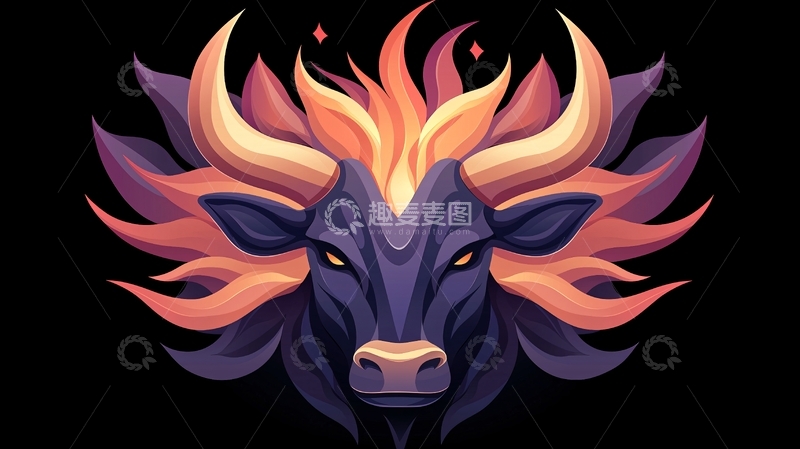 高清大图下载【趣麦麦图】牛头部的火焰般艺术图案