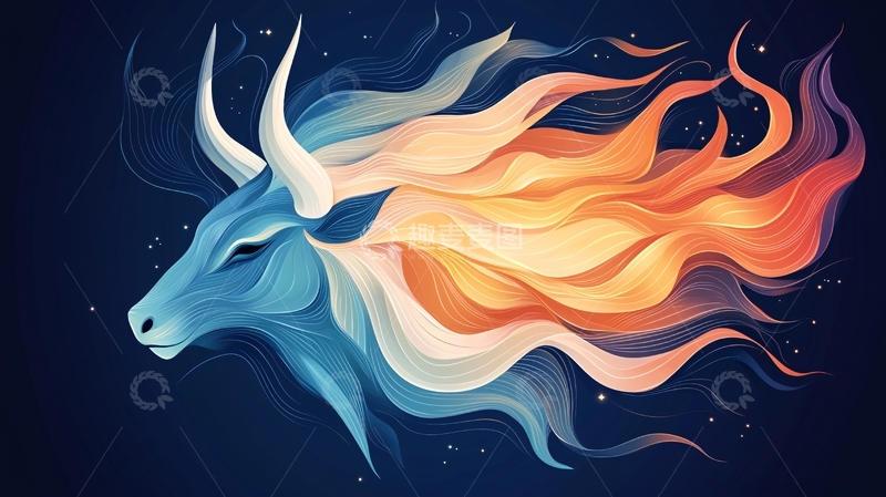 高清大图下载【趣麦麦图】蓝色火焰鬃毛的牛