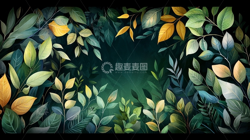 高清大图下载【趣麦麦图】叶子环绕的神秘深色空间