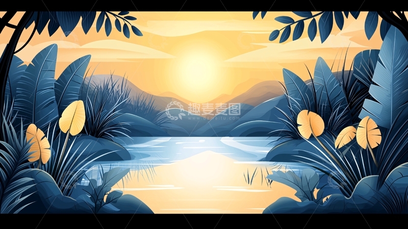 高清大图下载【趣麦麦图】日出下的热带丛林倒影