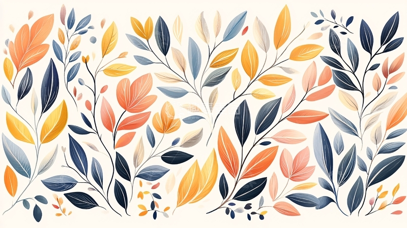 高清大图下载【趣麦麦图】水彩风格的树叶植物图案