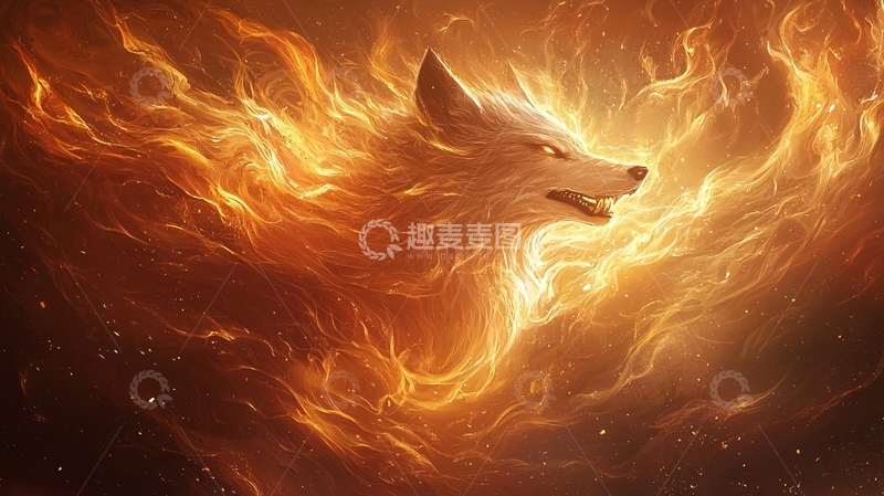 高清大图下载【趣麦麦图】火焰环绕的狼