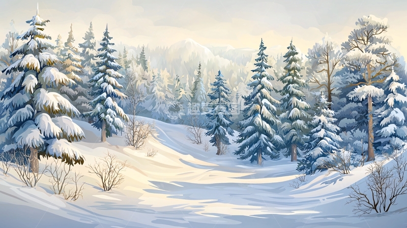 高清大图下载【趣麦麦图】雪覆盖的松树林
