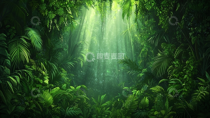 高清大图下载【趣麦麦图】绿色植物围绕的光束