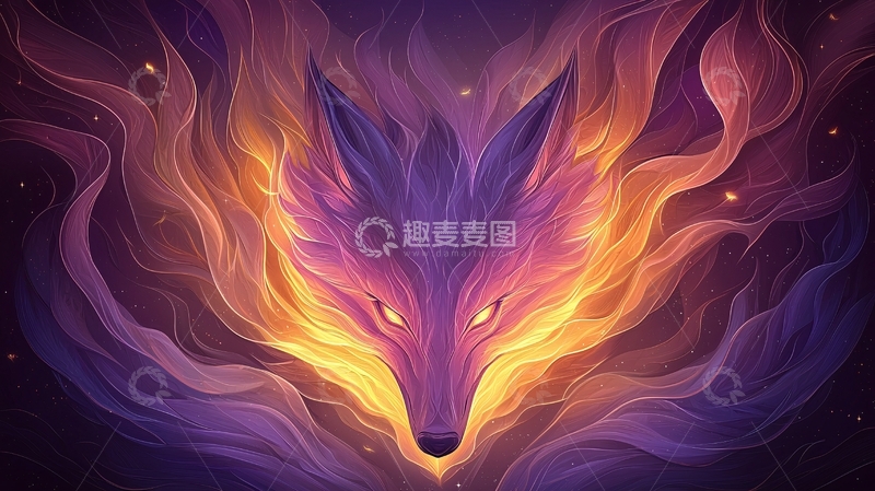 高清大图下载【趣麦麦图】火焰环绕的狐狸头部