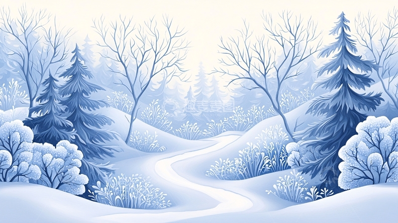高清大图下载【趣麦麦图】冬日雪景森林小路